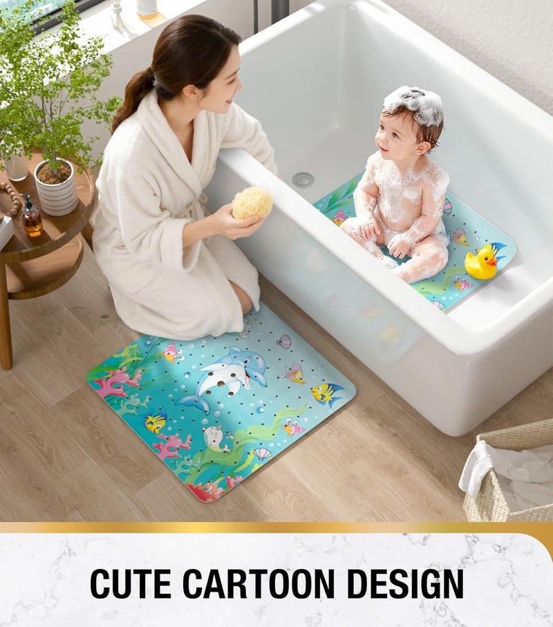 HITSLAM Square Shower Stall Mat Anti Slip, Quick Dry 21x21 Inch Bathtub Floor Mat for Kids with Suction Cups and Drainage Holes, Machine Wash, Soft on Feet, Dolphin - Image 5